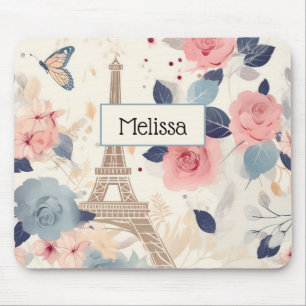 Schöne Blume und der Eiffelturm von Paris Mousepad
