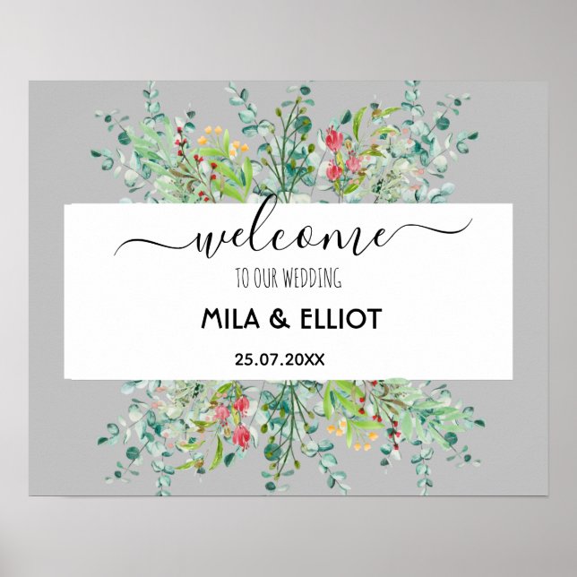 Schöne Blume und Eukalyptus-Poster Poster (Vorne)