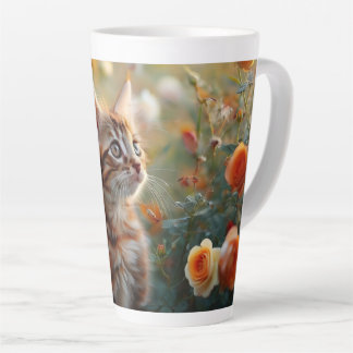 Schöne Blume und Kitten Latte Tasse