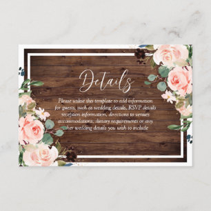 Schöne Blume und rustikale Holzhochzeit Begleitkarte