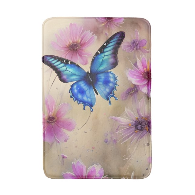Schöne Blume und Schmetterling Badematte (Vorderseite Vertikal)