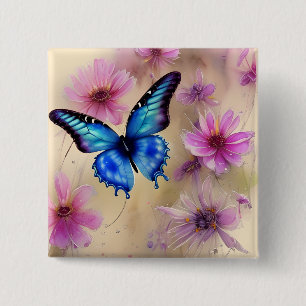 Schöne Blume und Schmetterling Button