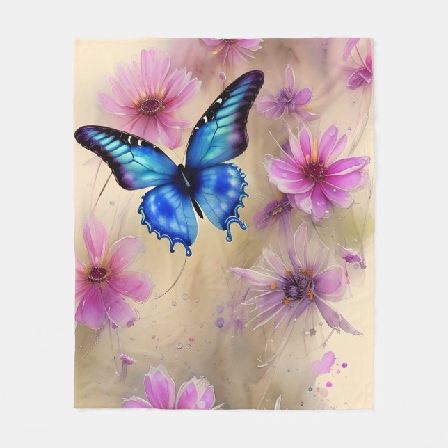 Schöne Blume und Schmetterling Fleecedecke (Vorderseite)
