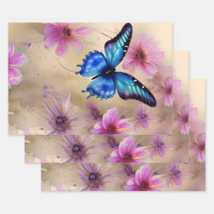 Schöne Blume und Schmetterling Geschenkpapier Set