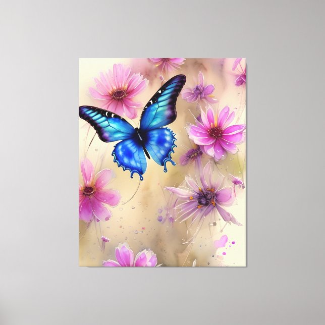 Schöne Blume und Schmetterling Leinwanddruck (Vorderseite)