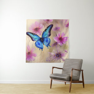 Schöne Blume und Schmetterling Wandteppich
