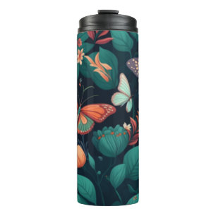 Schöne Blume und Schmetterlinge im Dschungel Thermosbecher
