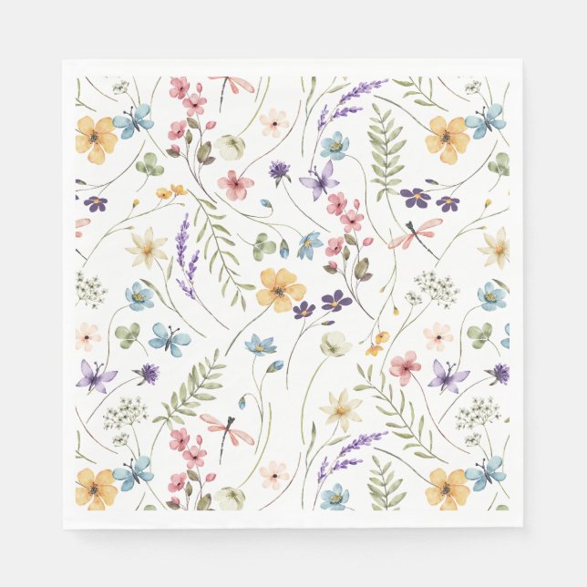 Schöne Blume und Schmetterlinge Serviette (Vorderseite)