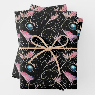 Schöne Blume und Wirbel Muster Geschenkpapier Set