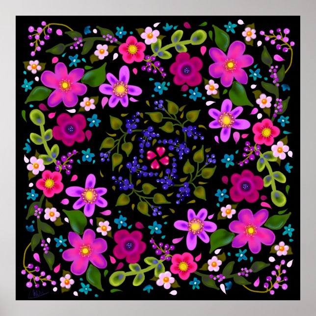 Schöne Blume von Bright Boho Pink und Periwinkle Poster (Vorne)