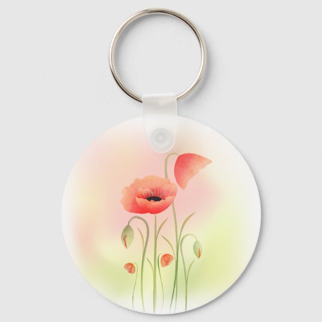 Schöne Blume Watercolor Poppy Schlüsselanhänger (Vorderseite)