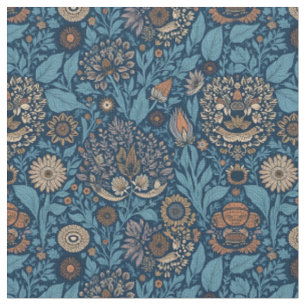 Schöne Blumen in Blau und Beige Stoff