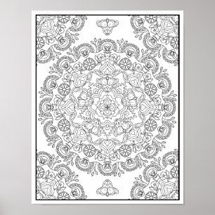 Schöne Blumen-Mandala-Design zum Ausmalen Poster