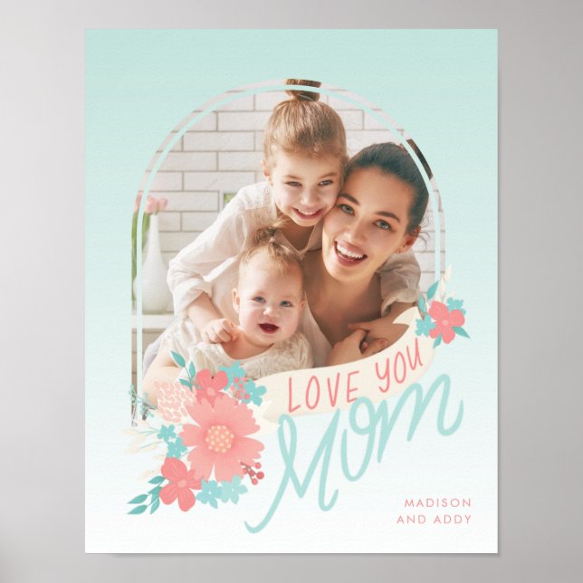 Schöne Blumen mit Bogenschießen Foto für Mama Poster (Vorne)