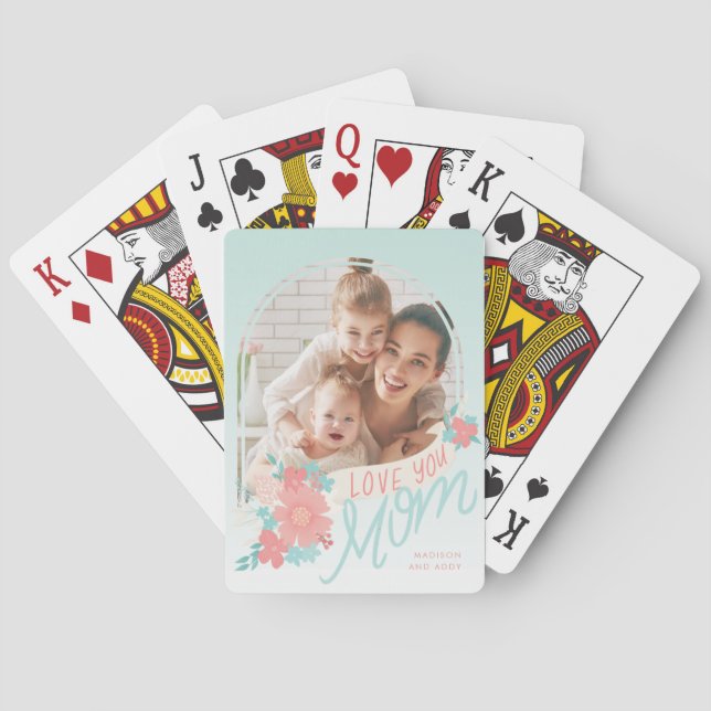Schöne Blumen mit Bogenschießen Foto für Mama Spielkarten (Rückseite)