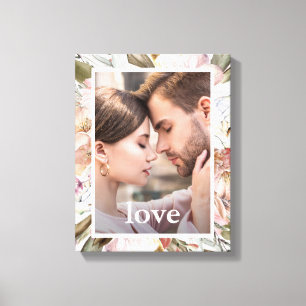 Schöne Blumen mit Liebes-Typografie-Foto Leinwanddruck