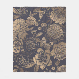 Schöne Blumen Pfingstrosen, Rosen und Schmetterlin Fleecedecke