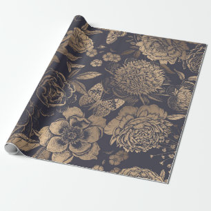 Schöne Blumen Pfingstrosen, Rosen und Schmetterlin Geschenkpapier