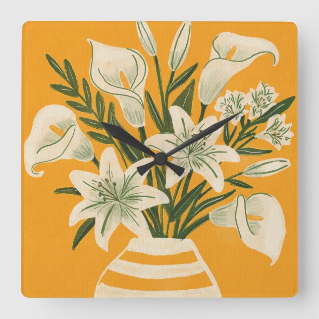 Schöne Blumen Quadratische Wanduhr (Vorderseite)