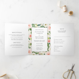 Schöne Blumen-Rahmen All-in-One Hochzeit Dreifach Gefaltete Einladung