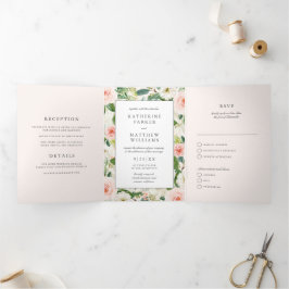 Schöne Blumen-Rahmen All-in-One Hochzeit Dreifach Gefaltete Einladung
