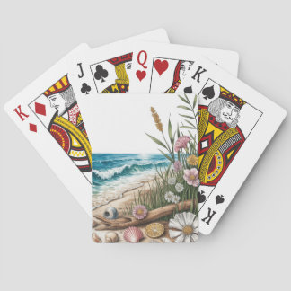 SCHÖNE BLUMEN UND MEERESSCHNECKEN AM STRAND SPIELKARTEN