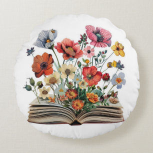 Schöne Blumen Von Einem Buch Lesern Schriftsteller Rundes Kissen