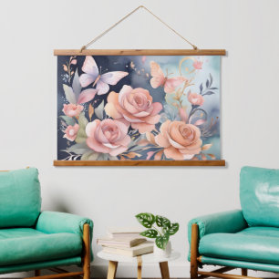 Schöne Blumenbutterfly Kunst, Dichtung und Musik Wandteppich Mit Holzrahmen