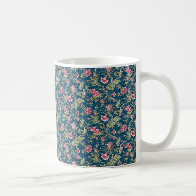 Schöne, blumenfarbene Blume Blauer Hintergrund Kaffeetasse (Rechts)