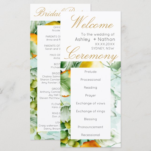 Schöne Blumenfrucht Wasserfarbenhochzeit im Sommer (Vorne/Hinten)