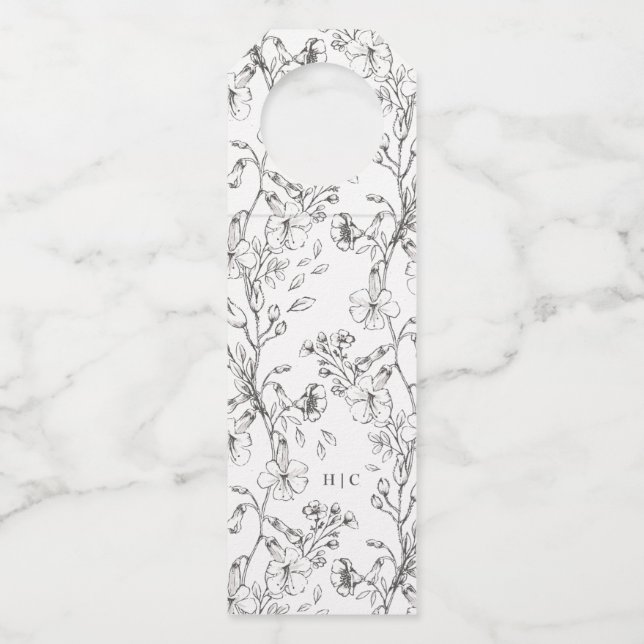 Schöne blumengeschliffene Hochzeit Flaschenanhänger (Vorderseite)