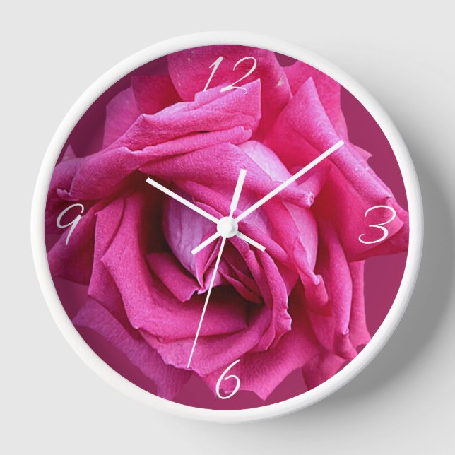 Schöne, blumengeschmückte hübsche Rosa Rose Modern Uhr (Vorderseite)