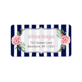 Schöne, blumengeschmückte Silber Glitzer Navy Blue Adressaufkleber