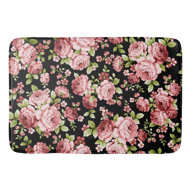 Schöne Blumenmuster-Rose mit grünen Folien Badematte (Vorderseite)