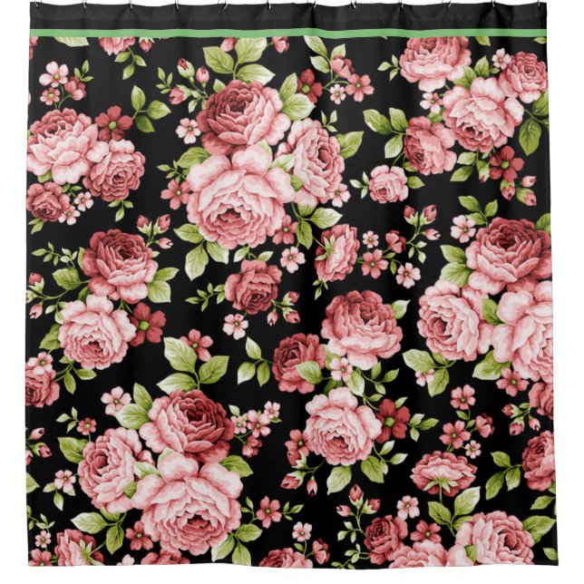 Schöne Blumenmuster-Rose mit grünen Folien Duschvorhang (Vorderseite)