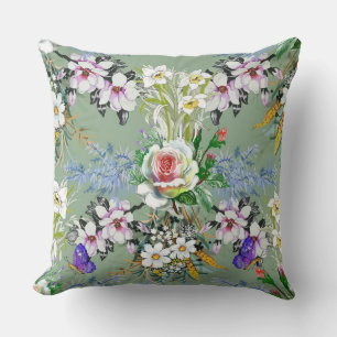 Schöne Blumenmuster Rose Wildblumen Grün Kissen
