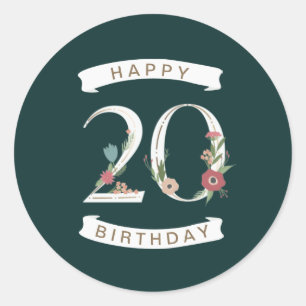 Schöne Blumennummern 20. Geburtstag Runder Aufkleber