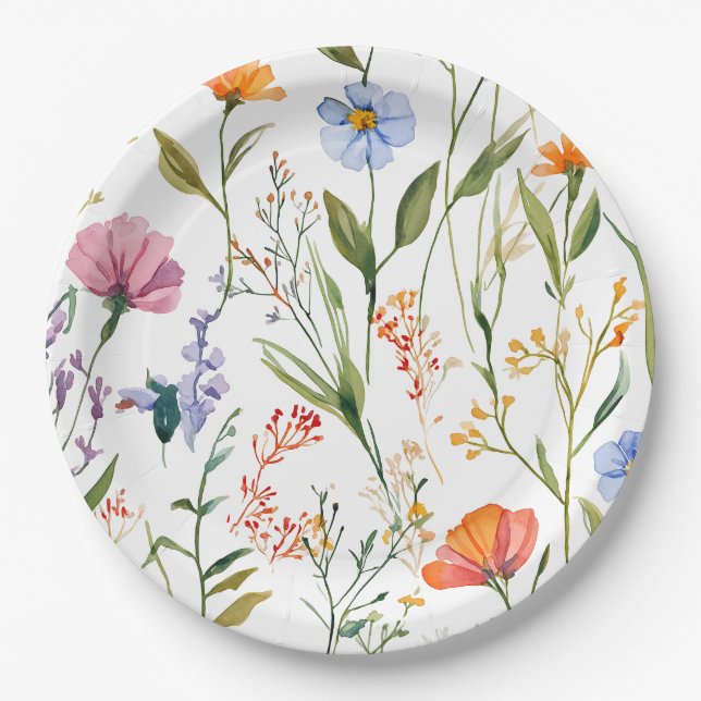 Schöne Blumenspülung Pappteller (Vorderseite)