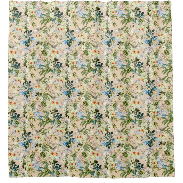 Schöne Blumentextil Blaue Rose und Weiße Lilli Duschvorhang (Vorderseite)