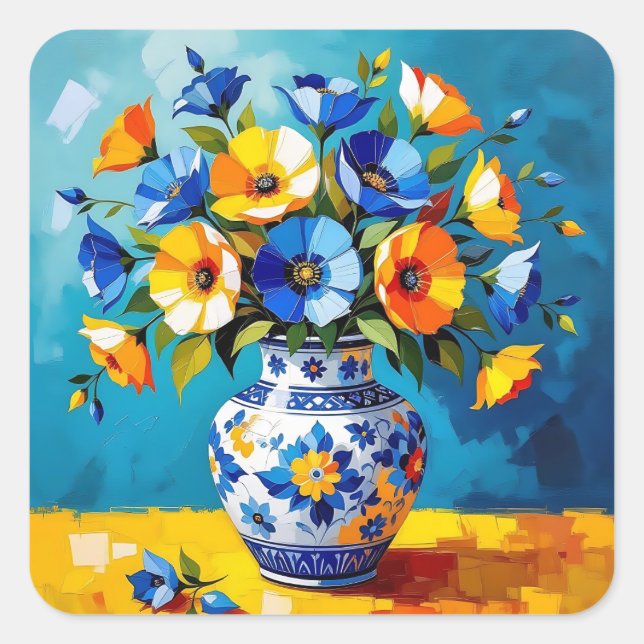 Schöne Blumenvase  Quadratischer Aufkleber (Vorderseite)
