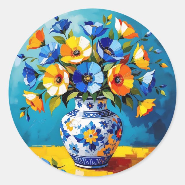 Schöne Blumenvase   Runder Aufkleber (Vorderseite)