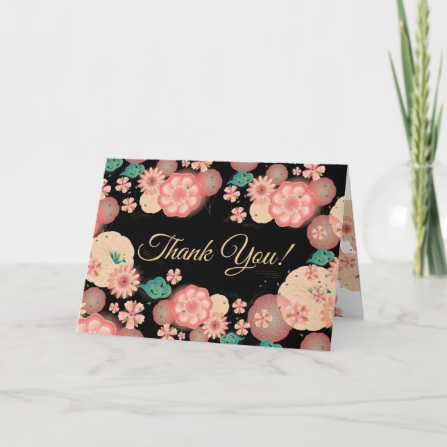Schöne Blumenverzierung Peach Garden Blume Dankeskarte (Vorderseite)