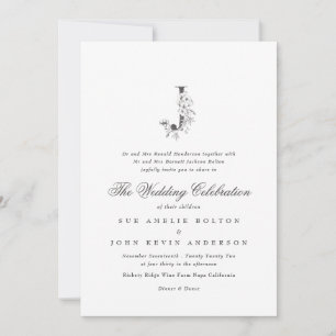 Schöne Blumenzange "J" Monogram Sketched Wedding Einladung