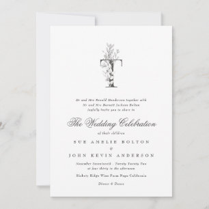 Schöne Blumenzunge 'T' Monogram Sketched Wedding Einladung