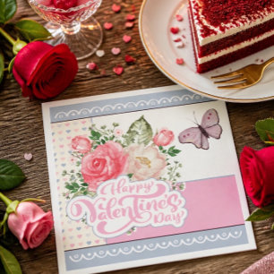 Schöne Blumige Schmetterlings Valentinstag Serviette