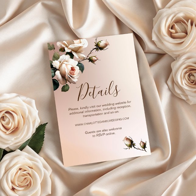 Schöne Blush Beige Öl Rose Hochzeit Begleitkarte (Gorgeous Tea Rose Wedding Details Enclosure Card)