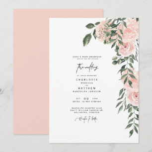 Schöne Blush Bloral Bride Eltern Hochzeit Einladung