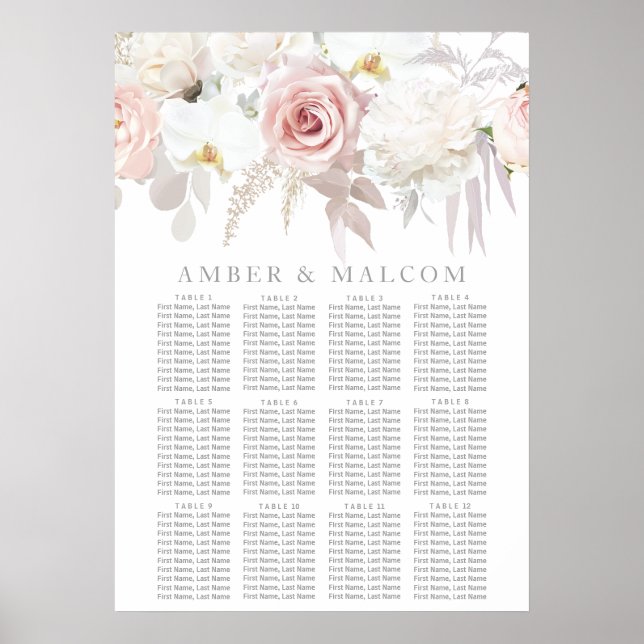 Schöne Blush Bloral Hochzeitstabelle Poster (Vorne)