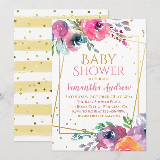 Schöne Blush Blues Delicate Girl Baby Dusche Einladung (Vorne/Hinten)