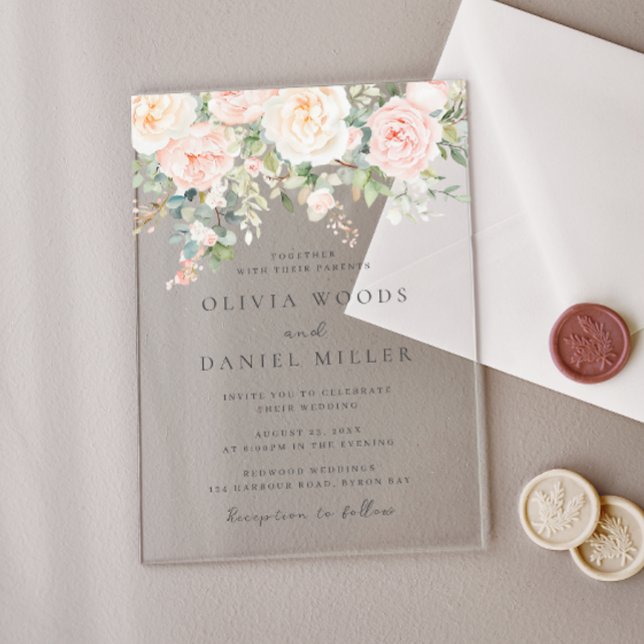 Schöne Blush-Blume Frühjahrssonne Acryleinladungen (Von Creator hochgeladen)